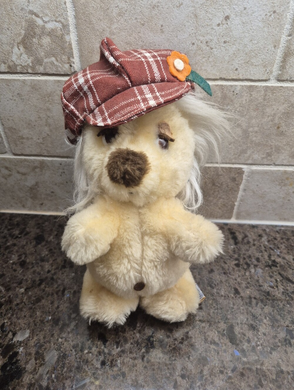 Woofits 1980 Dakin Elton Dog Plush Stuffed Animal Toy Plaid Hat Vintage